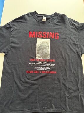 Kanye West Ye Gildan Black Tee with Red 'MISSING' Graphic